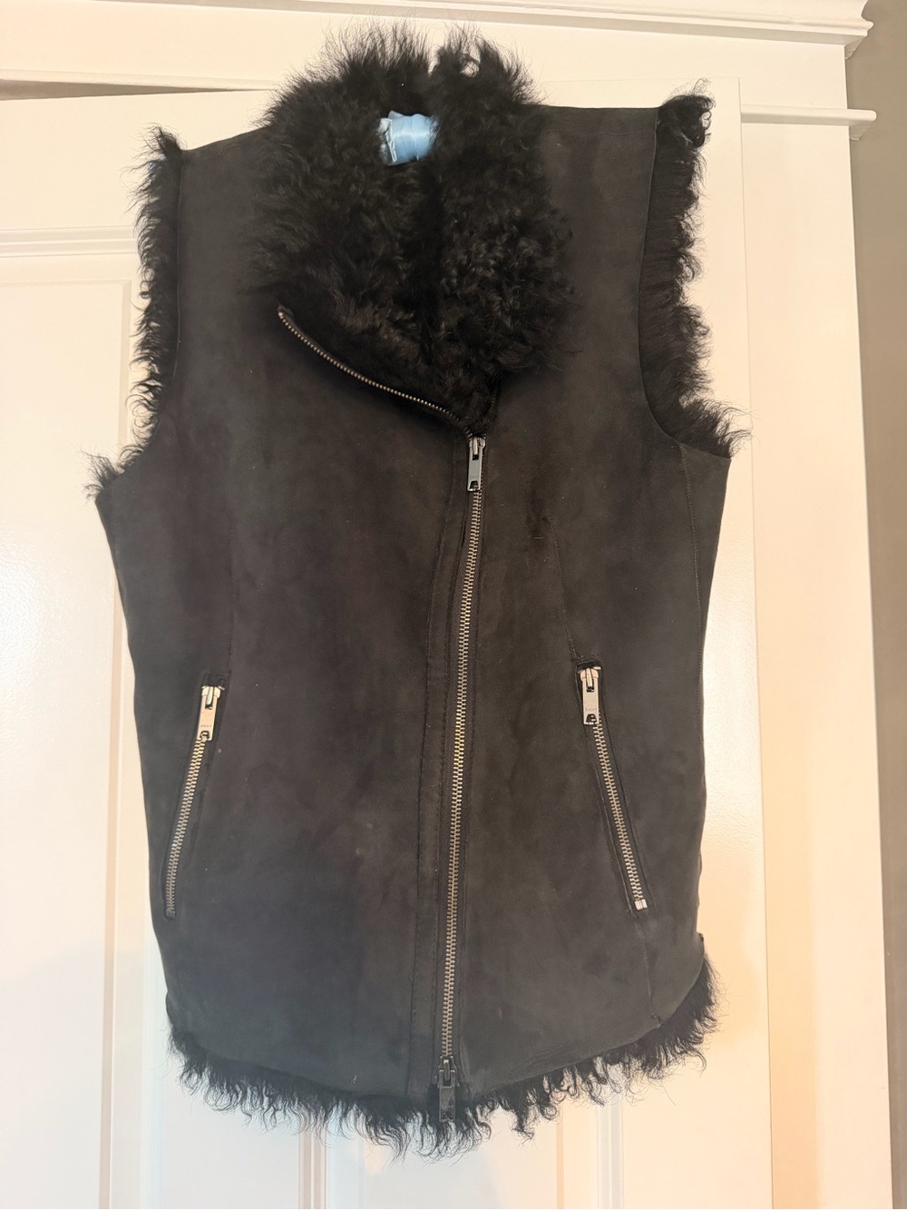 pureDKNY Black Shearling-Lined suede Vest Jacket - Women's